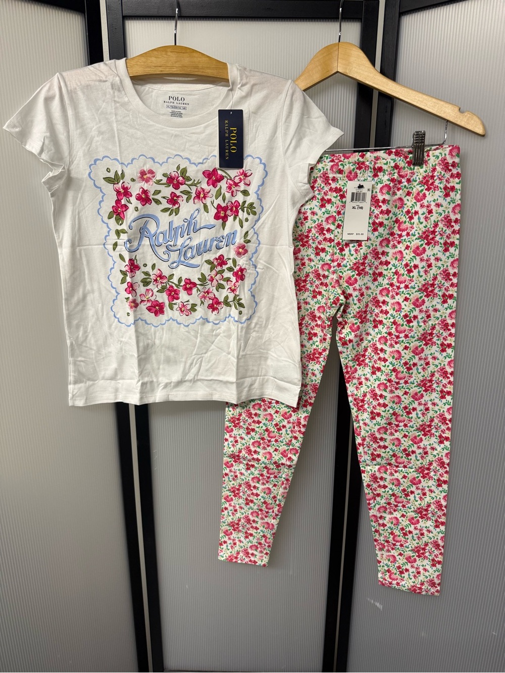 Ralph Lauren White Tee and Pink Floral Leggings Pajama Set